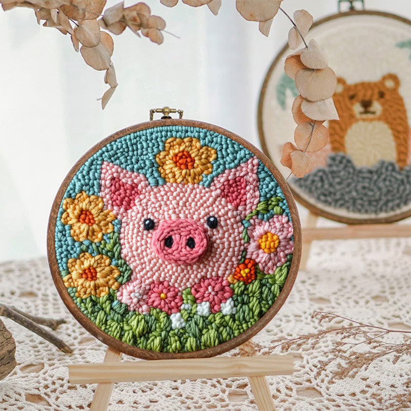 Floral Pig Punch Needle Kit - Adorable Animal Needlework | Nice Handmake Gift  - image 8