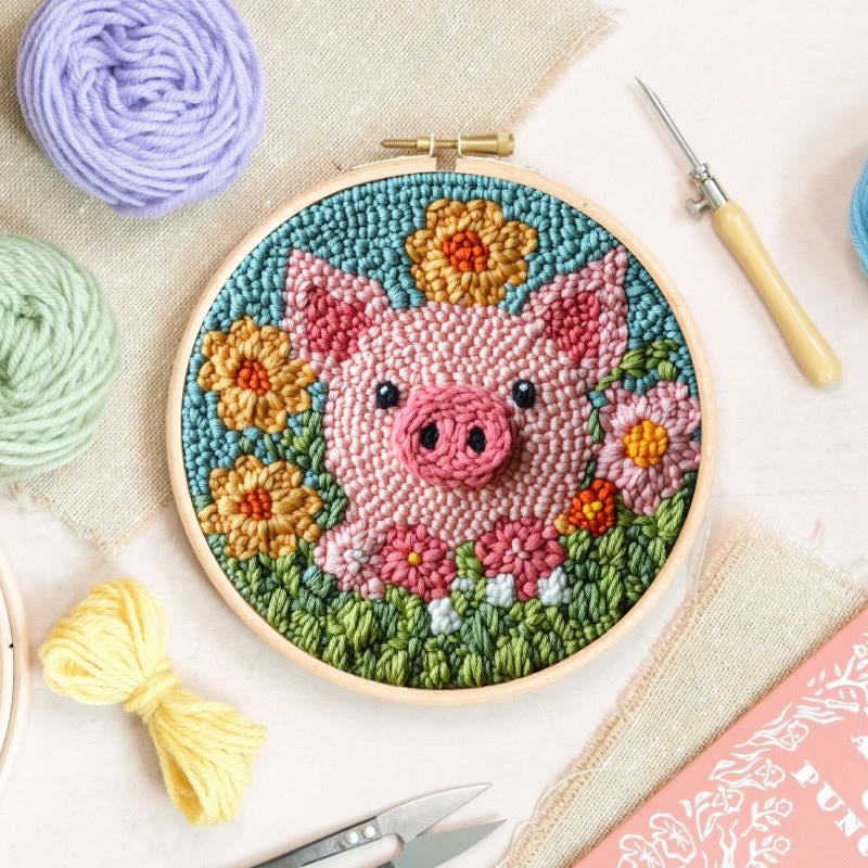 Floral Pig Punch Needle Kit - Adorable Animal Needlework | Nice Handmake Gift  - image 7