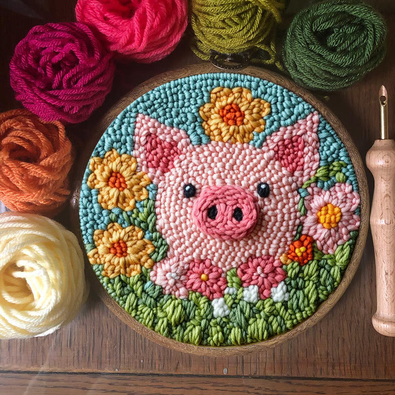 Floral Pig Punch Needle Kit - Adorable Animal Needlework | Nice Handmake Gift  - image 3
