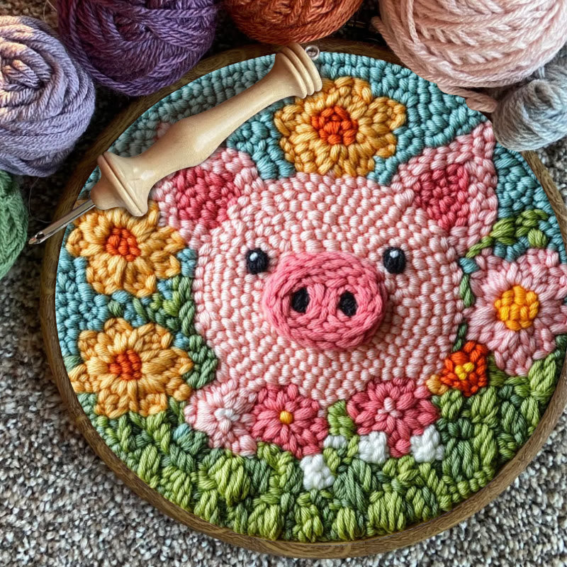 Floral Pig Punch Needle Kit - Adorable Animal Needlework | Nice Handmake Gift  - image 4