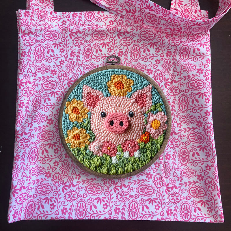 Floral Pig Punch Needle Kit - Adorable Animal Needlework | Nice Handmake Gift  - image 9
