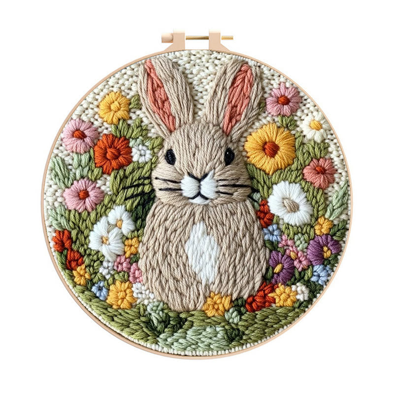 Floral Rabbit Punch Needle Kit - Bunny Artwork Collection | Unique Holiday Gifts - Floral Rabbit Punch Needle Kit - image 0