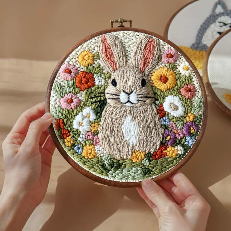 Floral Rabbit Punch Needle Kit - Bunny Artwork Collection | Unique Holiday Gifts - image 1
