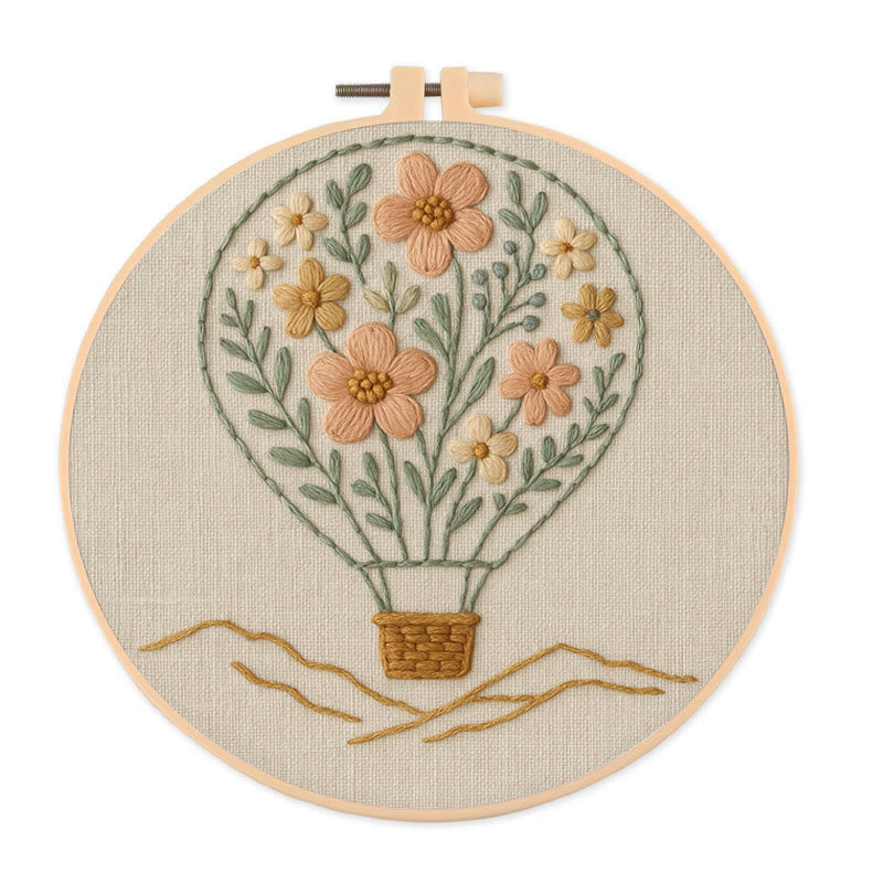 Rubbyoo Embroidery Kit - Floral Hot Air Balloon | Creative Room Decor - 20*20cm - image 0