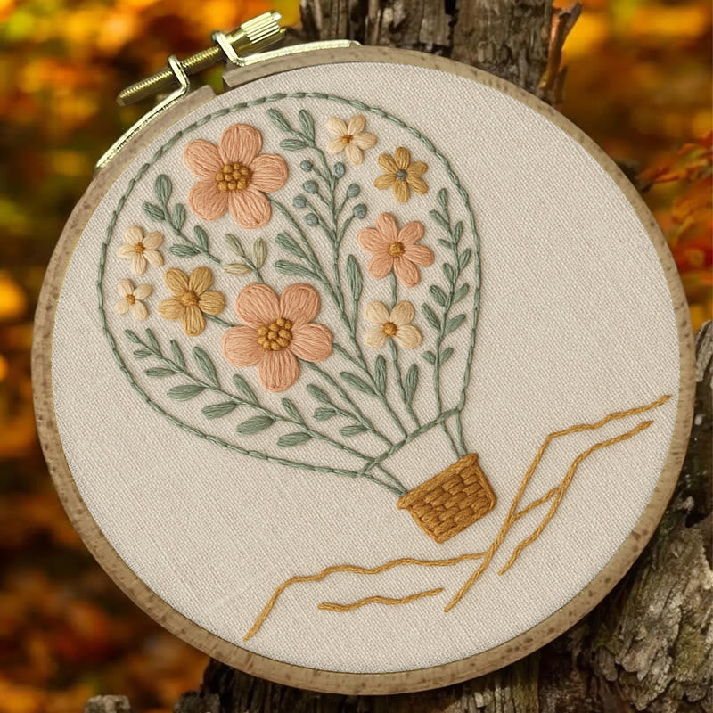 Rubbyoo Embroidery Kit - Floral Hot Air Balloon | Creative Room Decor - image 1