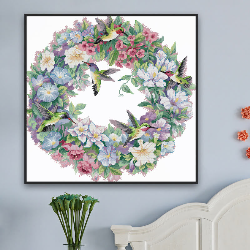 Cross Stitch Kit - Hummingbirds With Wreath | Easy Needlework Set  - image 3