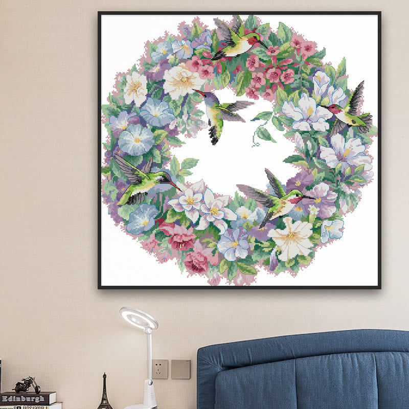 Cross Stitch Kit - Hummingbirds With Wreath | Easy Needlework Set  - image 2
