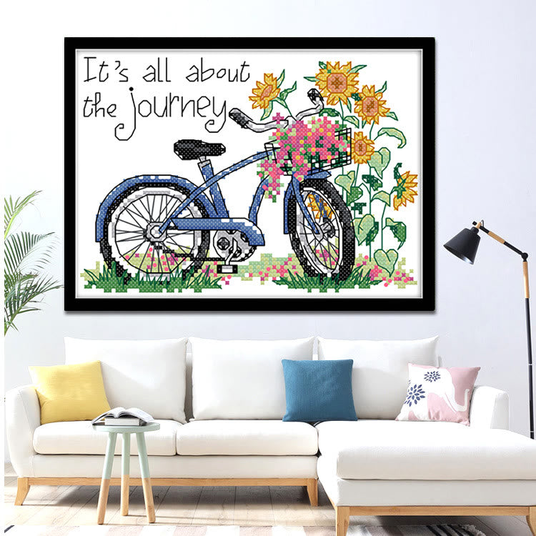 Cross Stitch Kit - Floral Bicycle | Diy Handmake Craft  - image 1