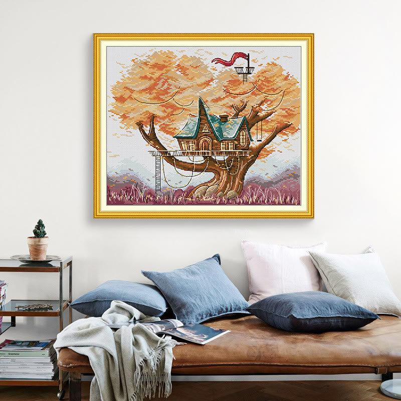 Cross Stitch Kit - Cozy Tree House | Handmake Landscape Ornament - image 2