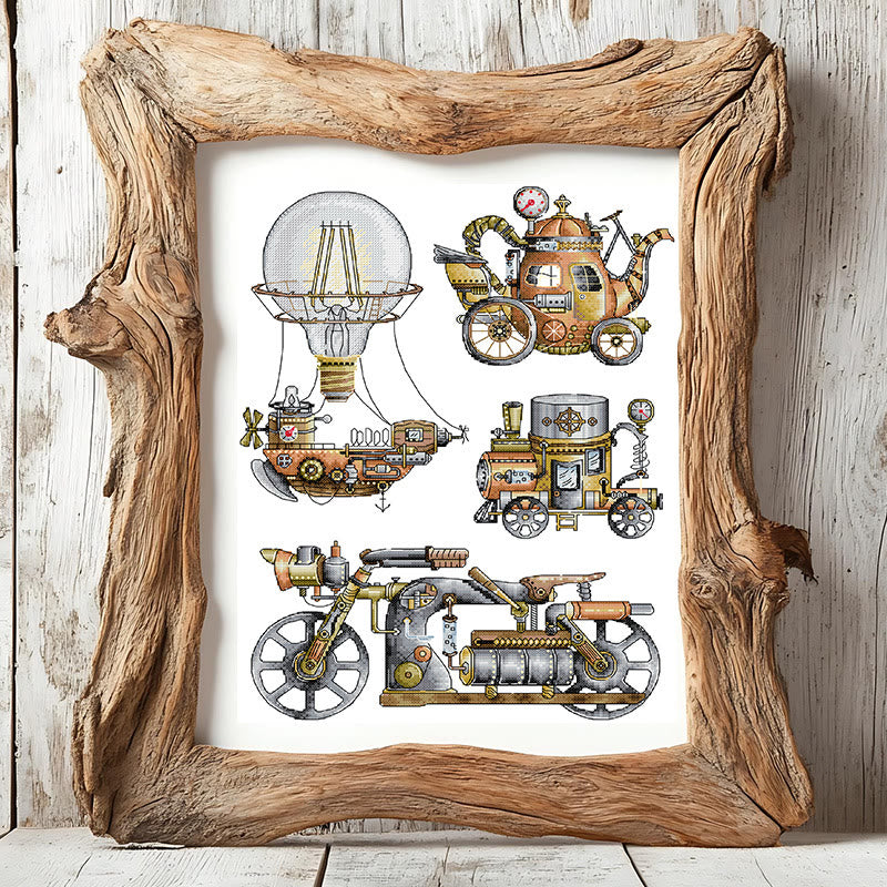 Cross Stitch Kit - Ancient Steam Engine | Diy Needlework Collection - image 1