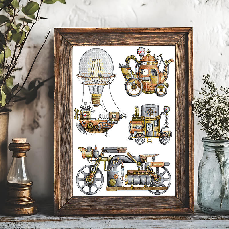 Cross Stitch Kit - Ancient Steam Engine | Diy Needlework Collection - image 2