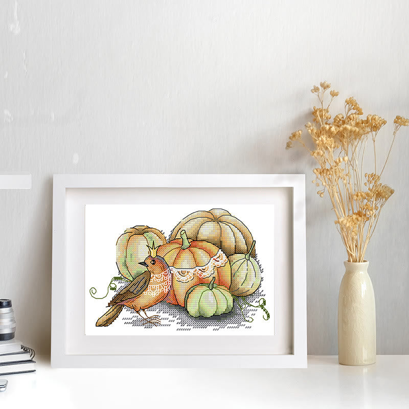 Cross Stitch Kit - Bird And Pumpkin | Beginner Handicraft Set - image 2