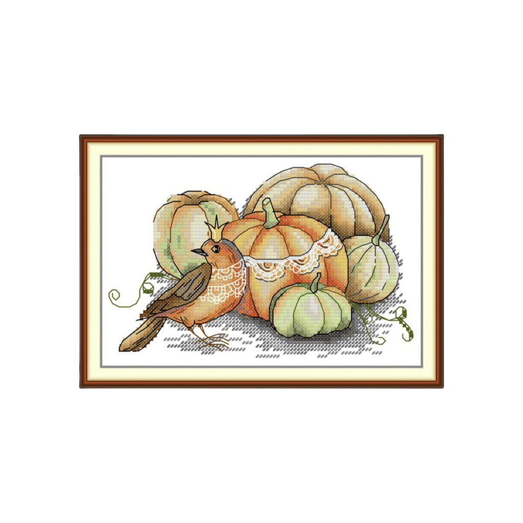 Cross Stitch Kit - Bird And Pumpkin | Beginner Handicraft Set - Bird And Pumpkin - image 0