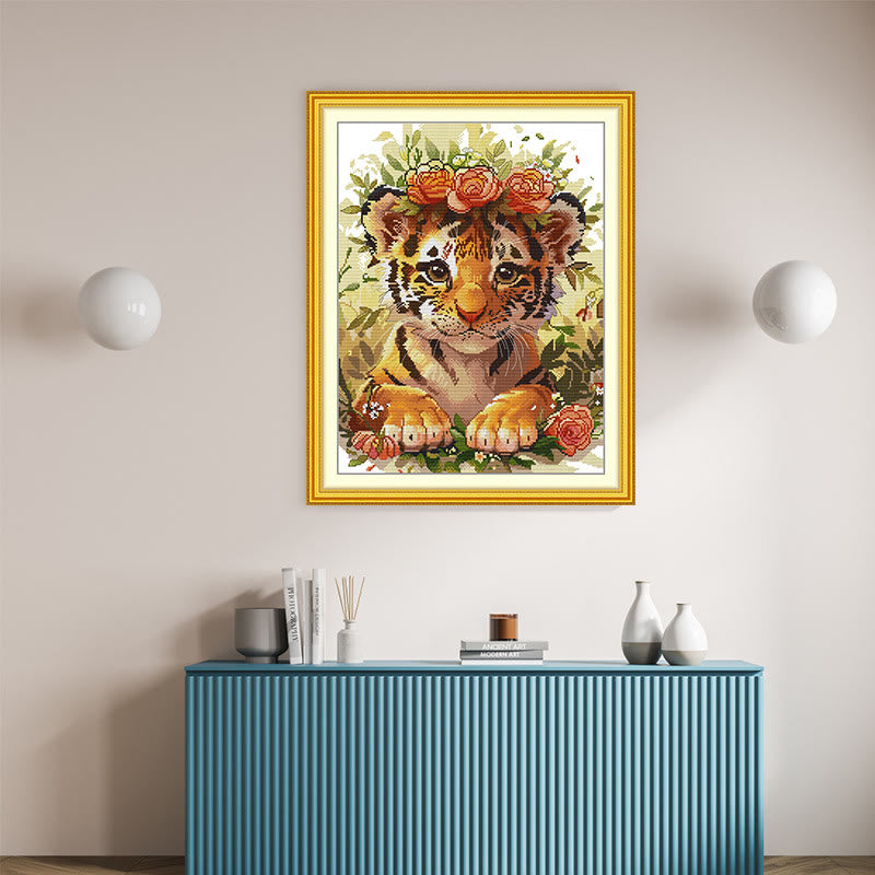 Cross Stitch Kit - Floral Tiger | Perfect  Home Decor - image 1