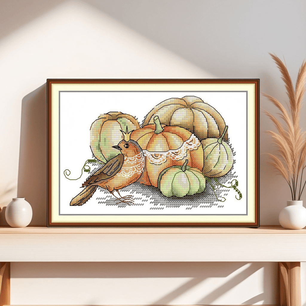 Cross Stitch Kit - Bird And Pumpkin | Beginner Handicraft Set - image 3