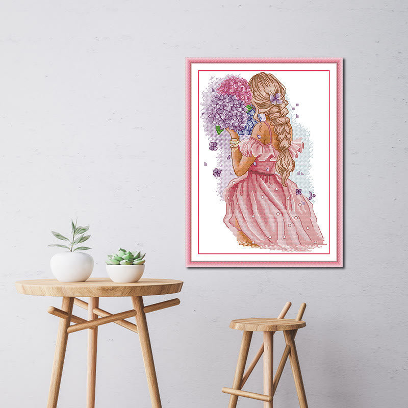 Cross Stitch Kit - Girls With Flowers | Handmade Craft For Friends - image 1