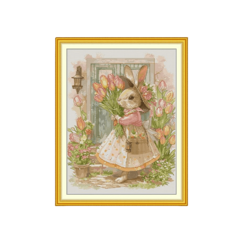 Cross Stitch Kit - Tulips Peter Rabbit |  Animal Needle Artwork  - Tulips Peter Rabbit - image 0