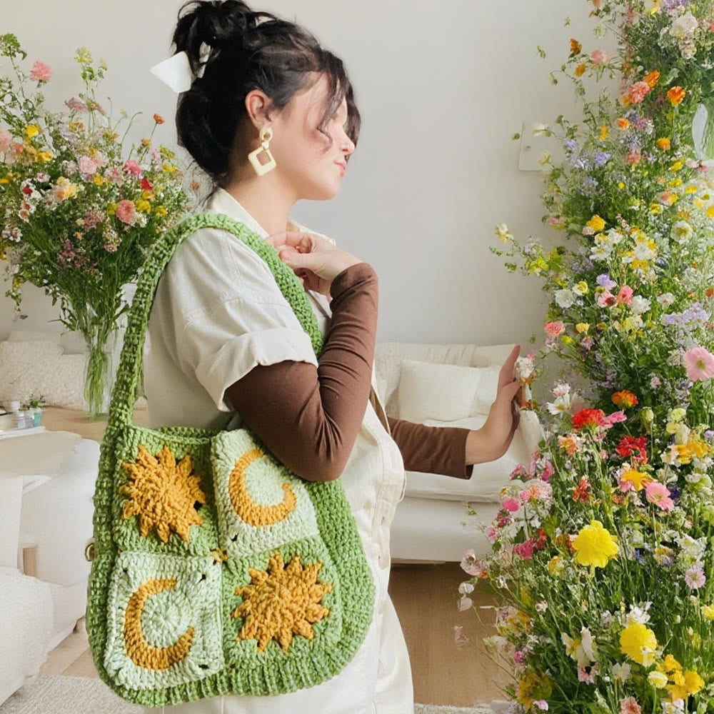 Diy Handmade Crochet Bag Kit - Charming Boho Bag | Easy Crochet Handicraft - Green - image 2