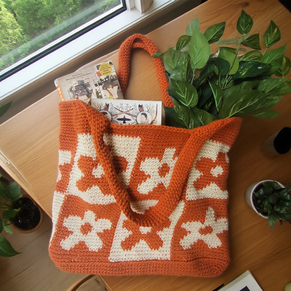 Diy Handmade Colourful Crochet Bag Kit - Floral Design Bag  | Nice Birthday Gifts For Mom - Orange - image 0