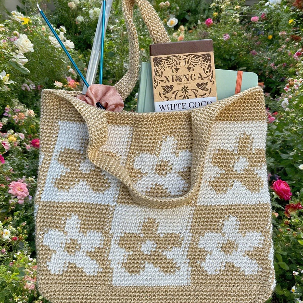 Diy Handmade Colourful Crochet Bag Kit - Floral Design Bag  | Nice Birthday Gifts For Mom - Khaki - image 1