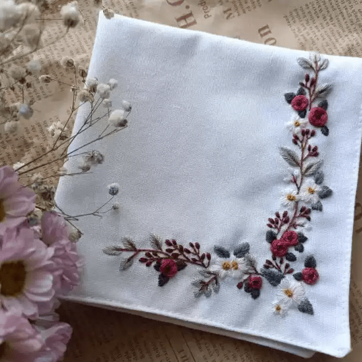 Embroidery Handkerchief Kit | Exquisite Floral Gifts |  Beginner Diy Set - A - image 1