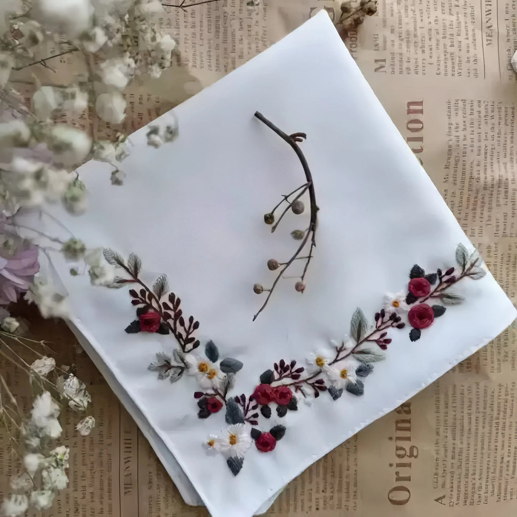 Embroidery Handkerchief Kit | Exquisite Floral Gifts |  Beginner Diy Set - image 3