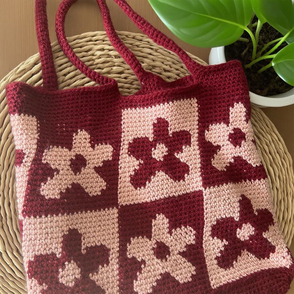 Diy Handmade Colourful Crochet Bag Kit - Floral Design Bag  | Nice Birthday Gifts For Mom - Red - image 3