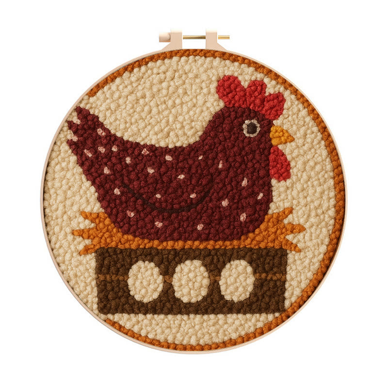 Egg-laying Hen Punch Needle Kit - Handmade Animal Craft | Relaxing Diy Set  - 20cm*20cm - image 0