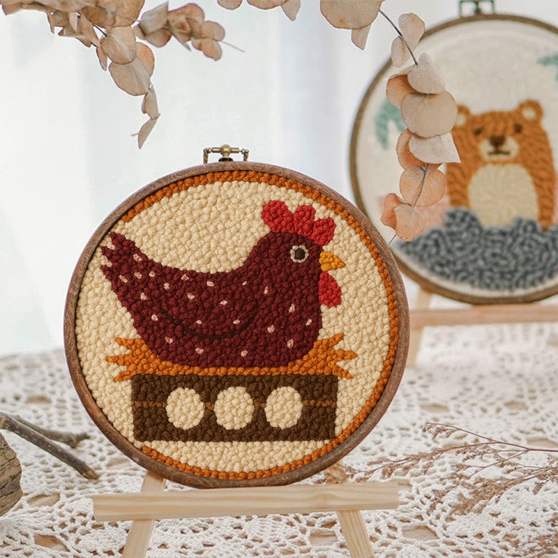 Egg-laying Hen Punch Needle Kit - Handmade Animal Craft | Relaxing Diy Set  - image 6