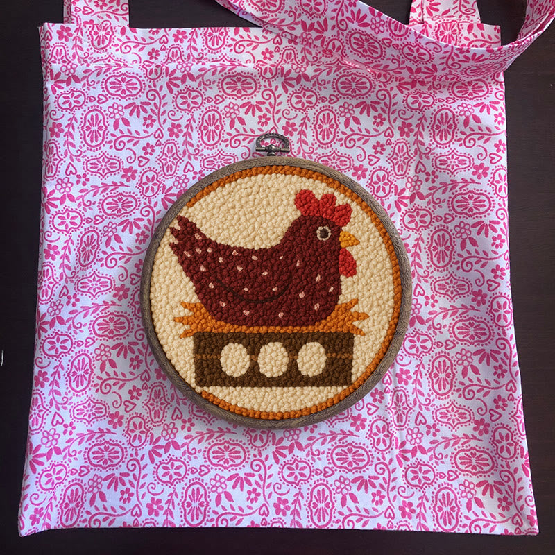 Egg-laying Hen Punch Needle Kit - Handmade Animal Craft | Relaxing Diy Set  - image 9