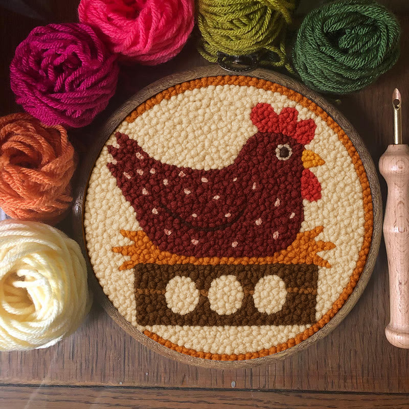 Egg-laying Hen Punch Needle Kit - Handmade Animal Craft | Relaxing Diy Set  - image 2