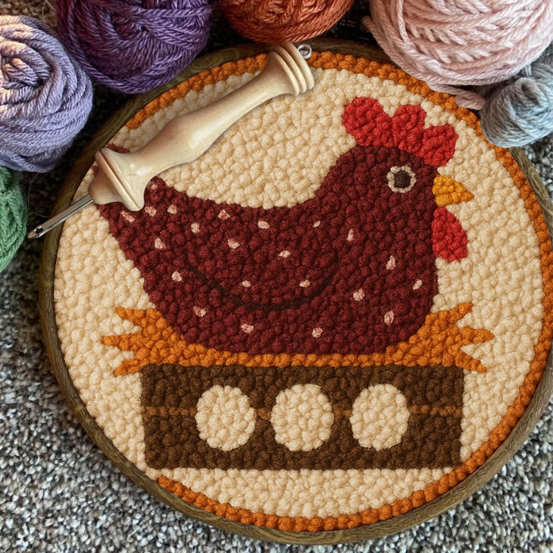 Egg-laying Hen Punch Needle Kit - Handmade Animal Craft | Relaxing Diy Set  - image 3