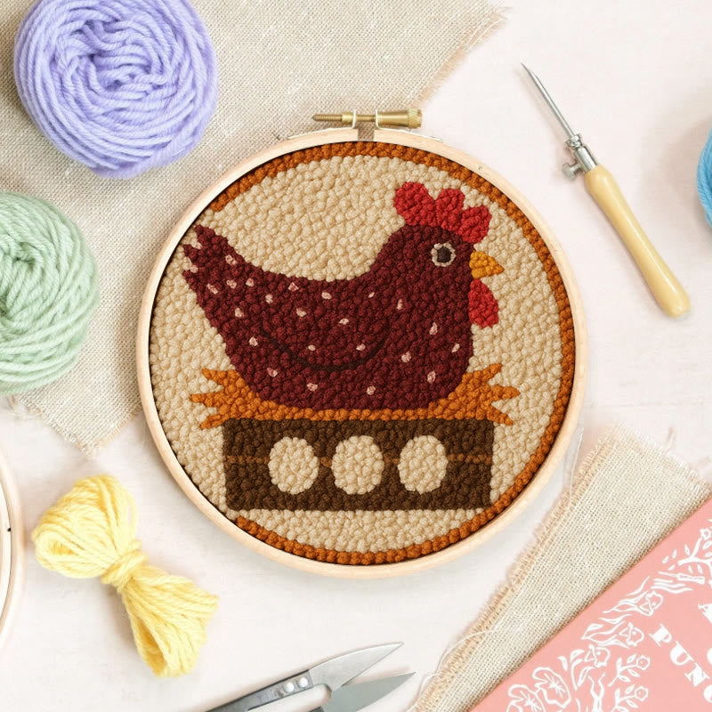 Egg-laying Hen Punch Needle Kit - Handmade Animal Craft | Relaxing Diy Set  - image 4