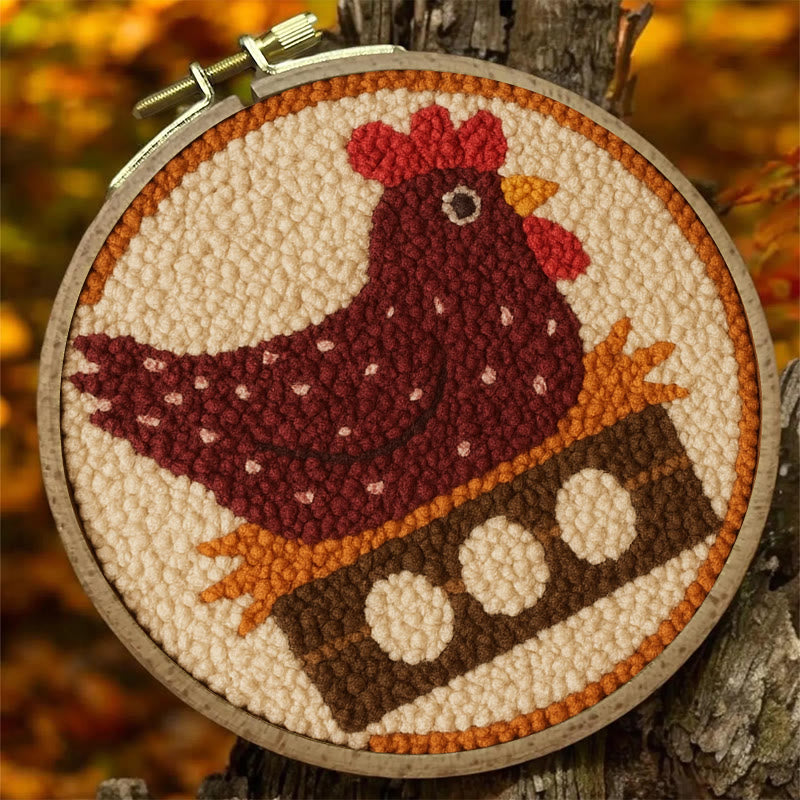 Egg-laying Hen Punch Needle Kit - Handmade Animal Craft | Relaxing Diy Set  - image 1