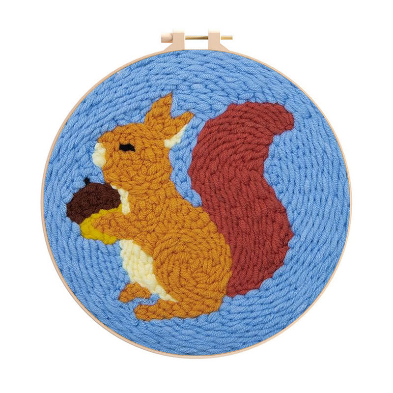 Squirrel With Pine Cones  Punch Needle  Kit - Nice Diy Craft | Perfect Wall Decor - 20cm*20cm - image 0