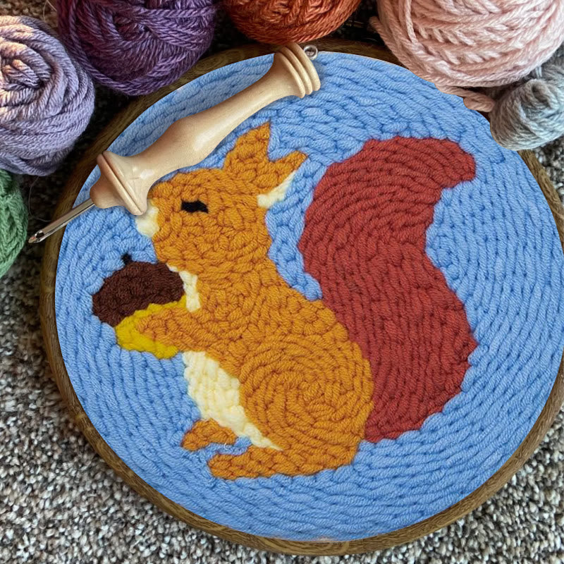 Squirrel With Pine Cones  Punch Needle  Kit - Nice Diy Craft | Perfect Wall Decor - image 2