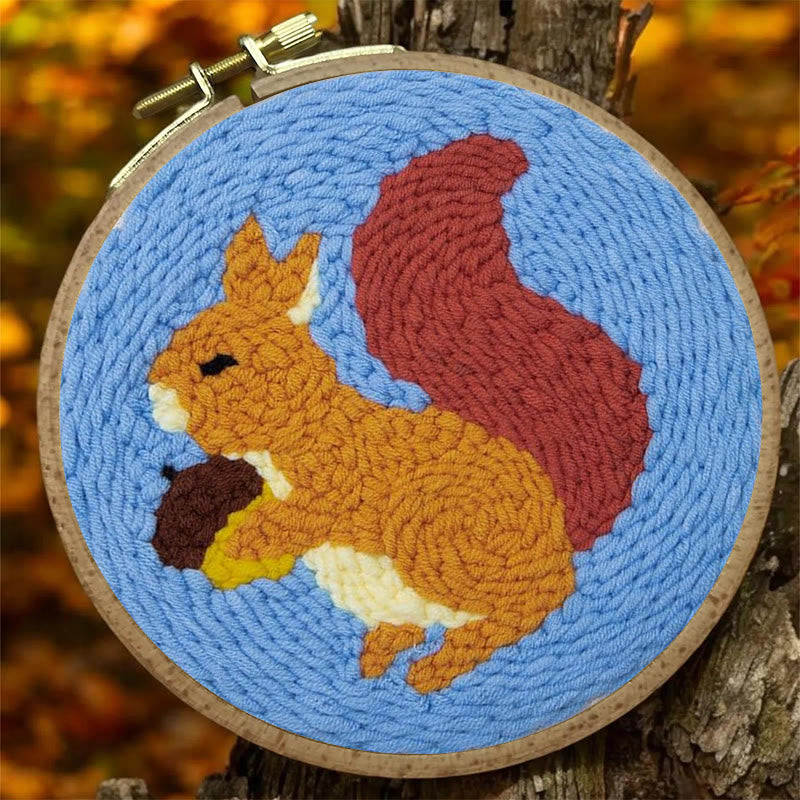 Squirrel With Pine Cones  Punch Needle  Kit - Nice Diy Craft | Perfect Wall Decor - image 1