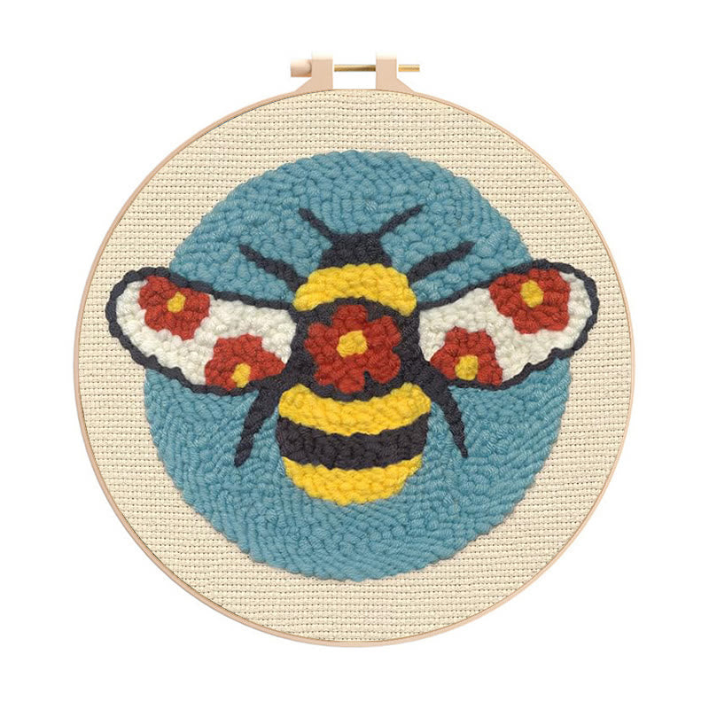 Floral Bee Punch Needle  Kit - Easy Starter Needlework | Unique Handmade Gifts - 20cm*20cm - image 0