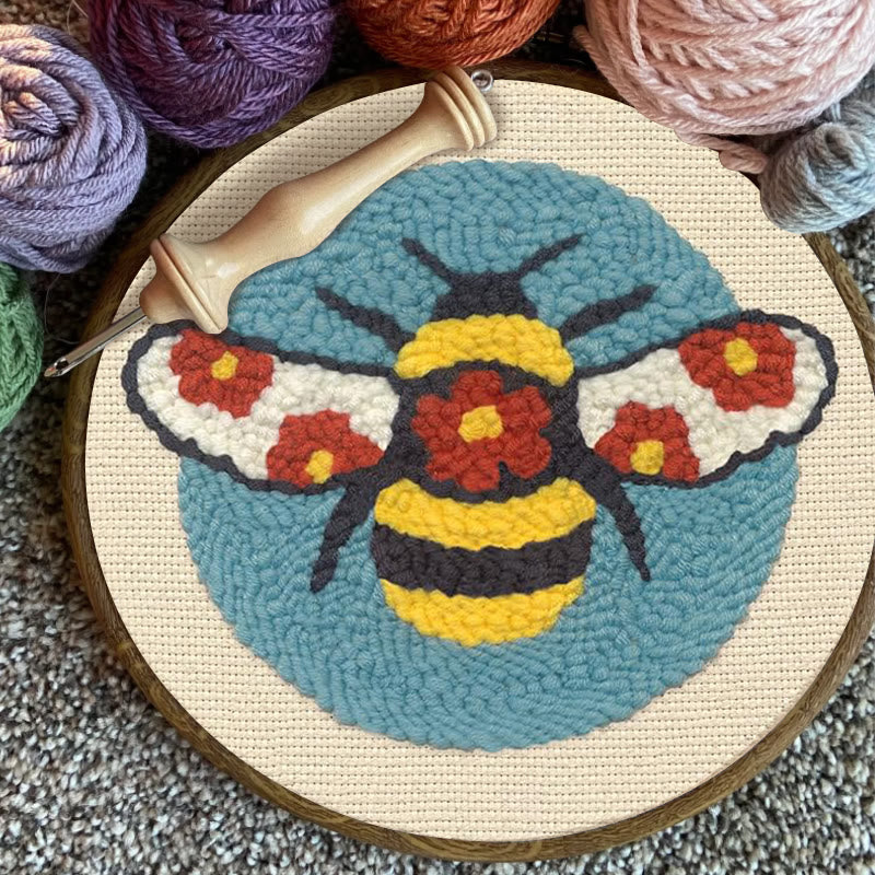 Floral Bee Punch Needle  Kit - Easy Starter Needlework | Unique Handmade Gifts - image 1