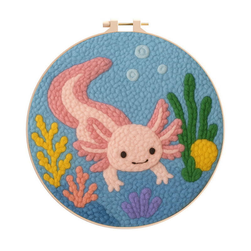 Axolotl Punch Needle  Kit - Cute Ocean Animal | Easy To Beginner - 20cm*20cm - image 0