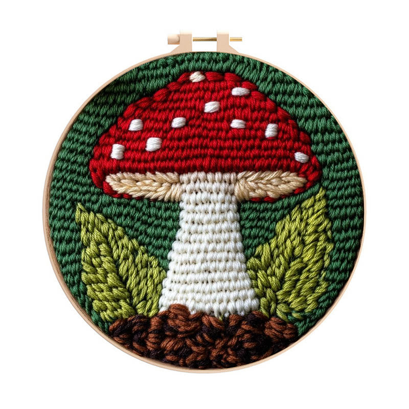 Red Mushroom Punch Needle  Kit - Handmade Home Ornament | Starter Sewing Set  - 20cm*20cm - image 0