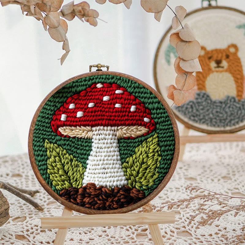 Red Mushroom Punch Needle  Kit - Handmade Home Ornament | Starter Sewing Set  - image 5