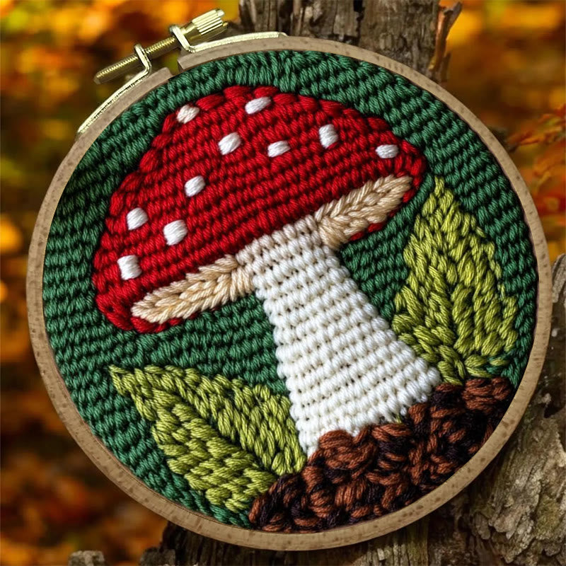 Red Mushroom Punch Needle  Kit - Handmade Home Ornament | Starter Sewing Set  - image 2