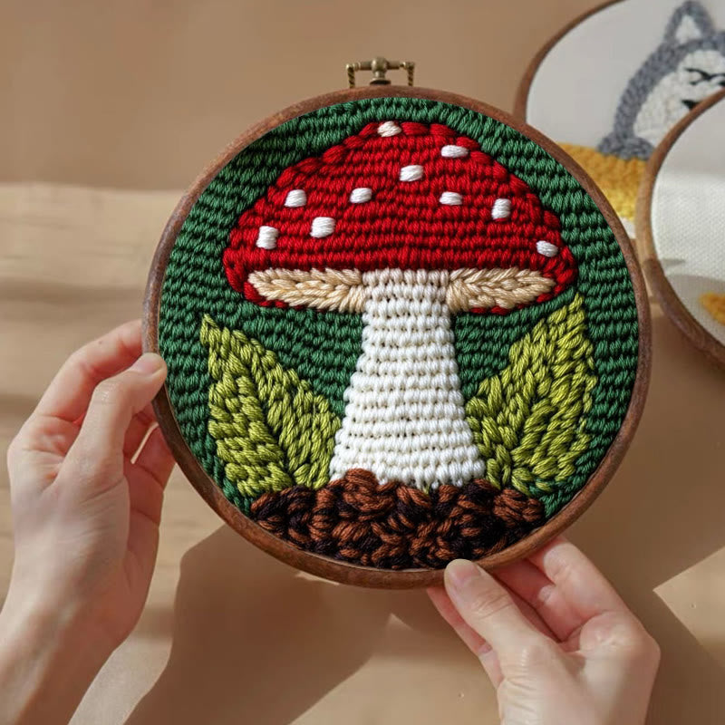 Red Mushroom Punch Needle  Kit - Handmade Home Ornament | Starter Sewing Set  - image 4