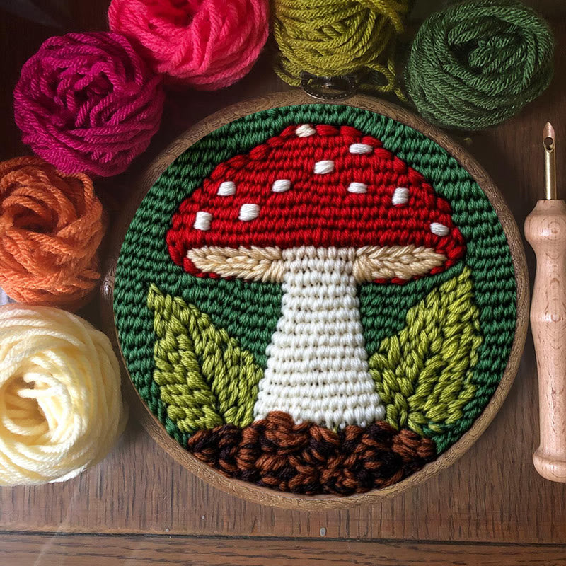 Red Mushroom Punch Needle  Kit - Handmade Home Ornament | Starter Sewing Set  - image 1