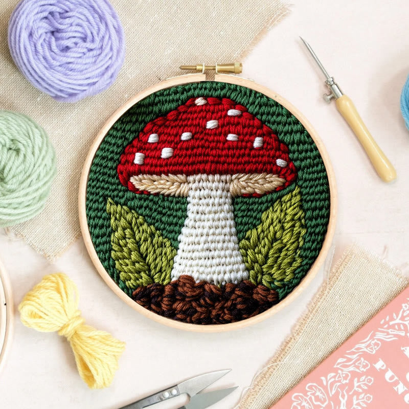 Red Mushroom Punch Needle  Kit - Handmade Home Ornament | Starter Sewing Set  - image 6