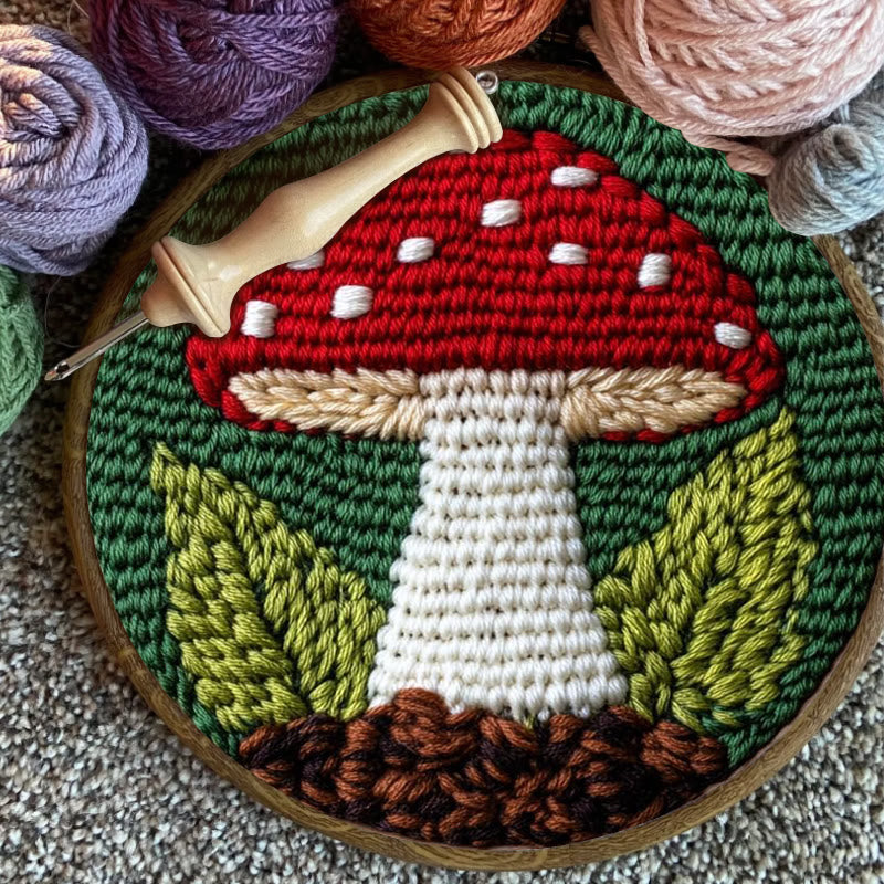 Red Mushroom Punch Needle  Kit - Handmade Home Ornament | Starter Sewing Set  - image 3