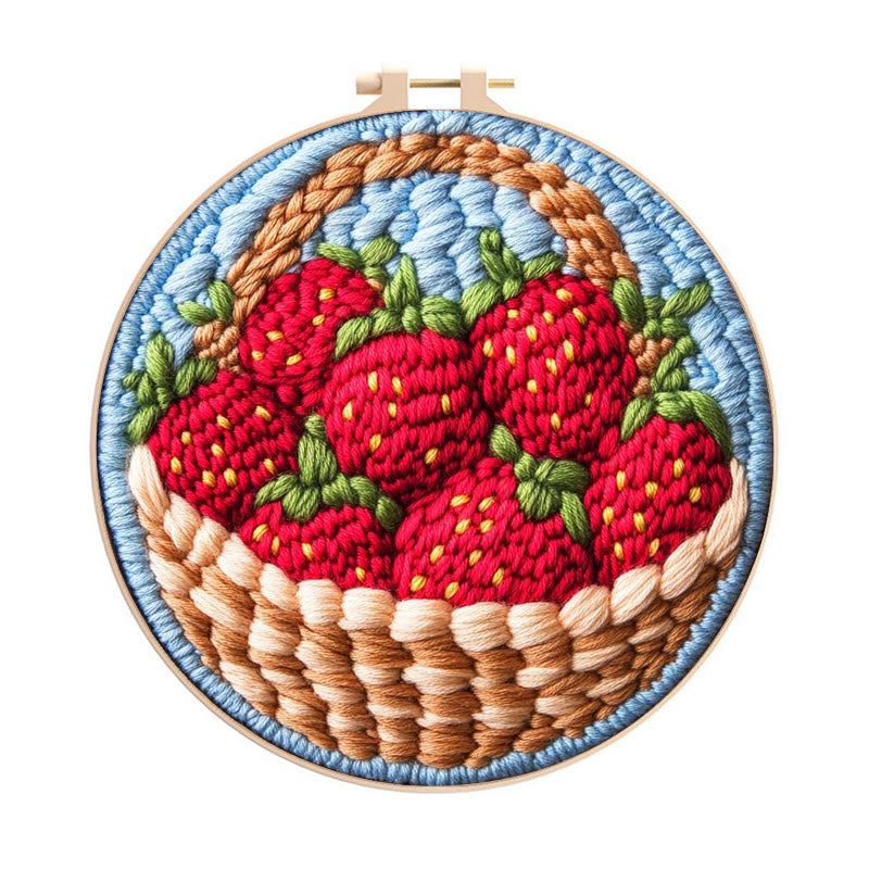 Strawberries Punch Needle  Kit - Handmade Art Collection |  Beginner-friendly Needle Craft - 20cm*20cm - image 0
