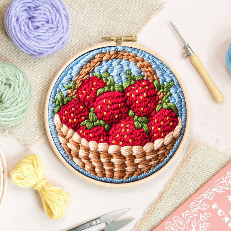 Strawberries Punch Needle  Kit - Handmade Art Collection |  Beginner-friendly Needle Craft - image 1