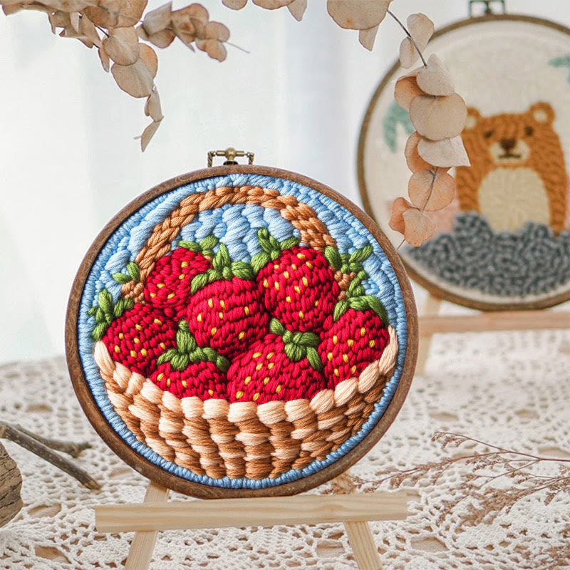 Strawberries Punch Needle  Kit - Handmade Art Collection |  Beginner-friendly Needle Craft - image 2